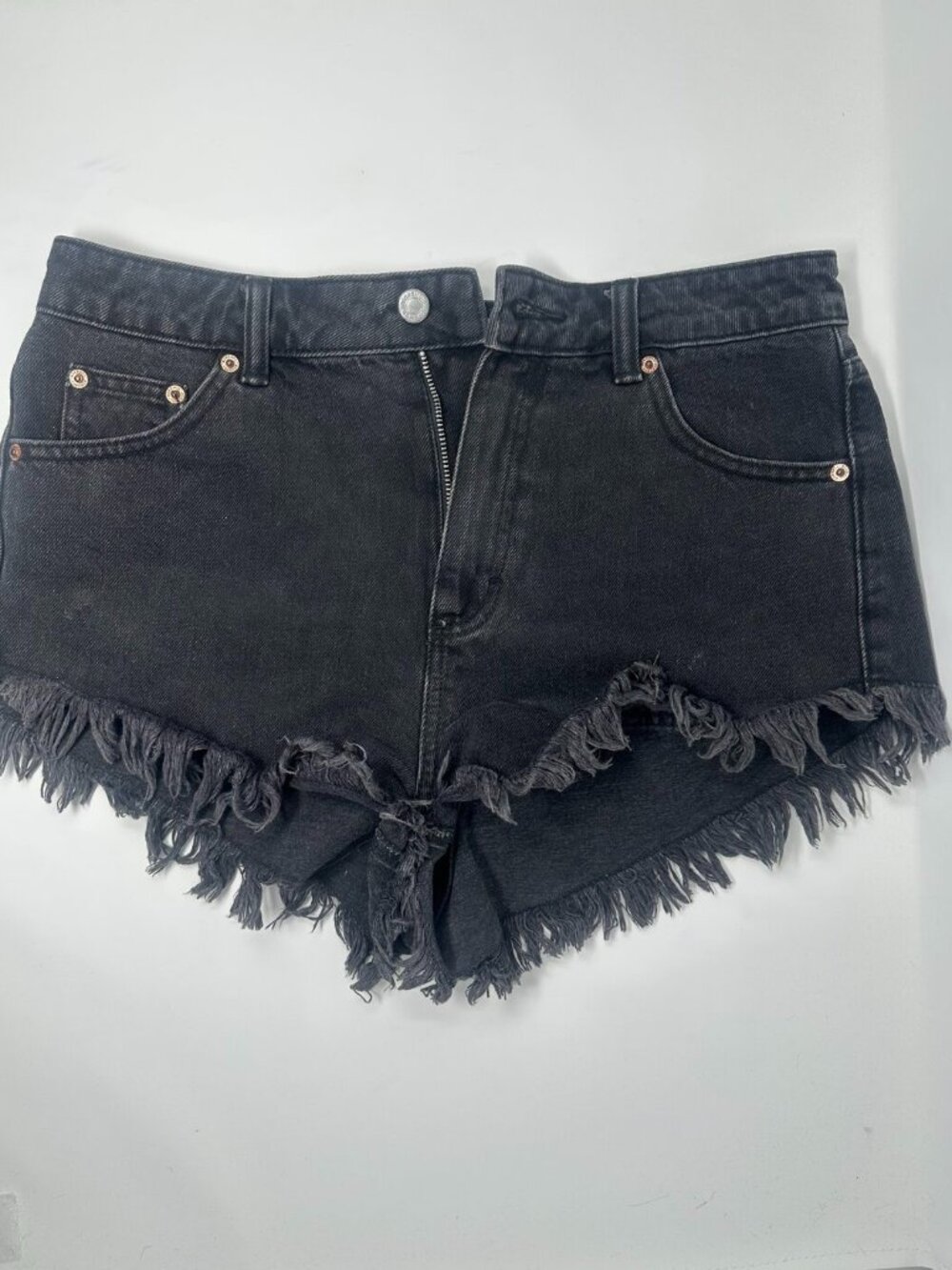 Topshop Kiri Black Acid Wash Frayed Denim Shorts 8